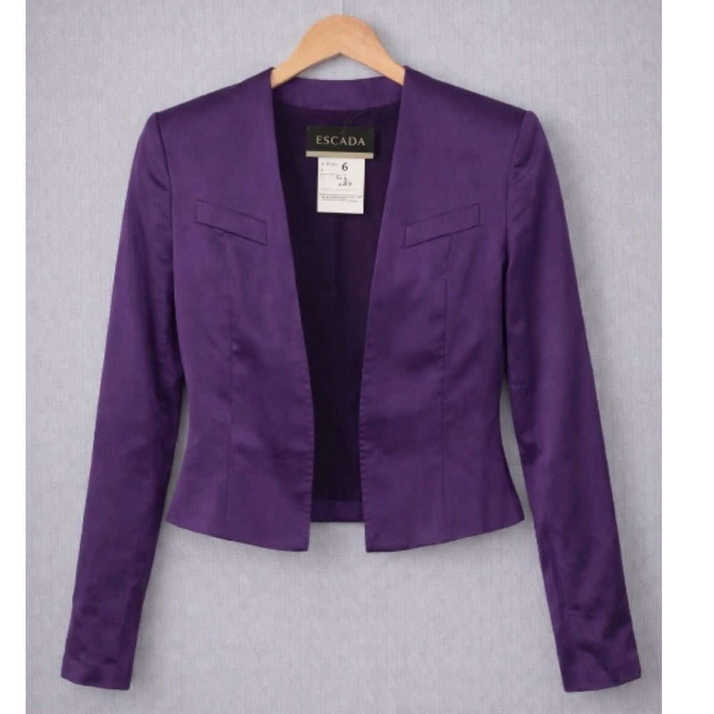 🎯 Vintage Purple Escada Cropped Wool / Mohair Blazer Jacket European Chic M - Picture 4 of 11
